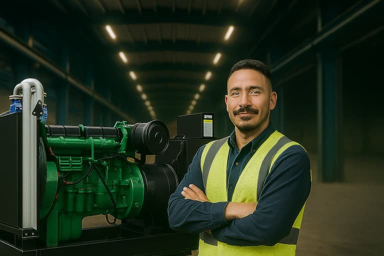 Técnico trabajando en generador eléctrico